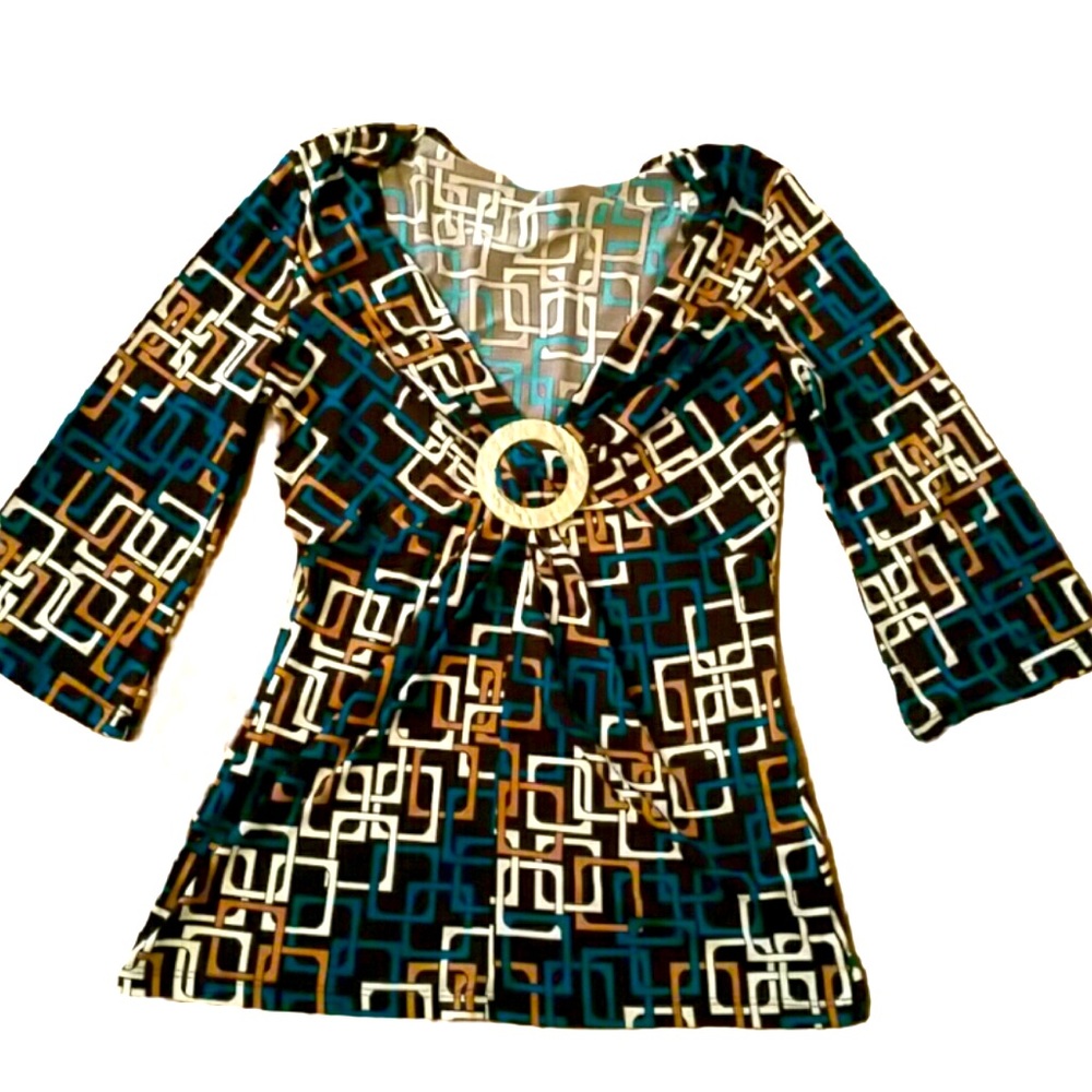 Y2K CREATIVE DESIGNS GEOMETRIC print Mother pearl O-ring blouse